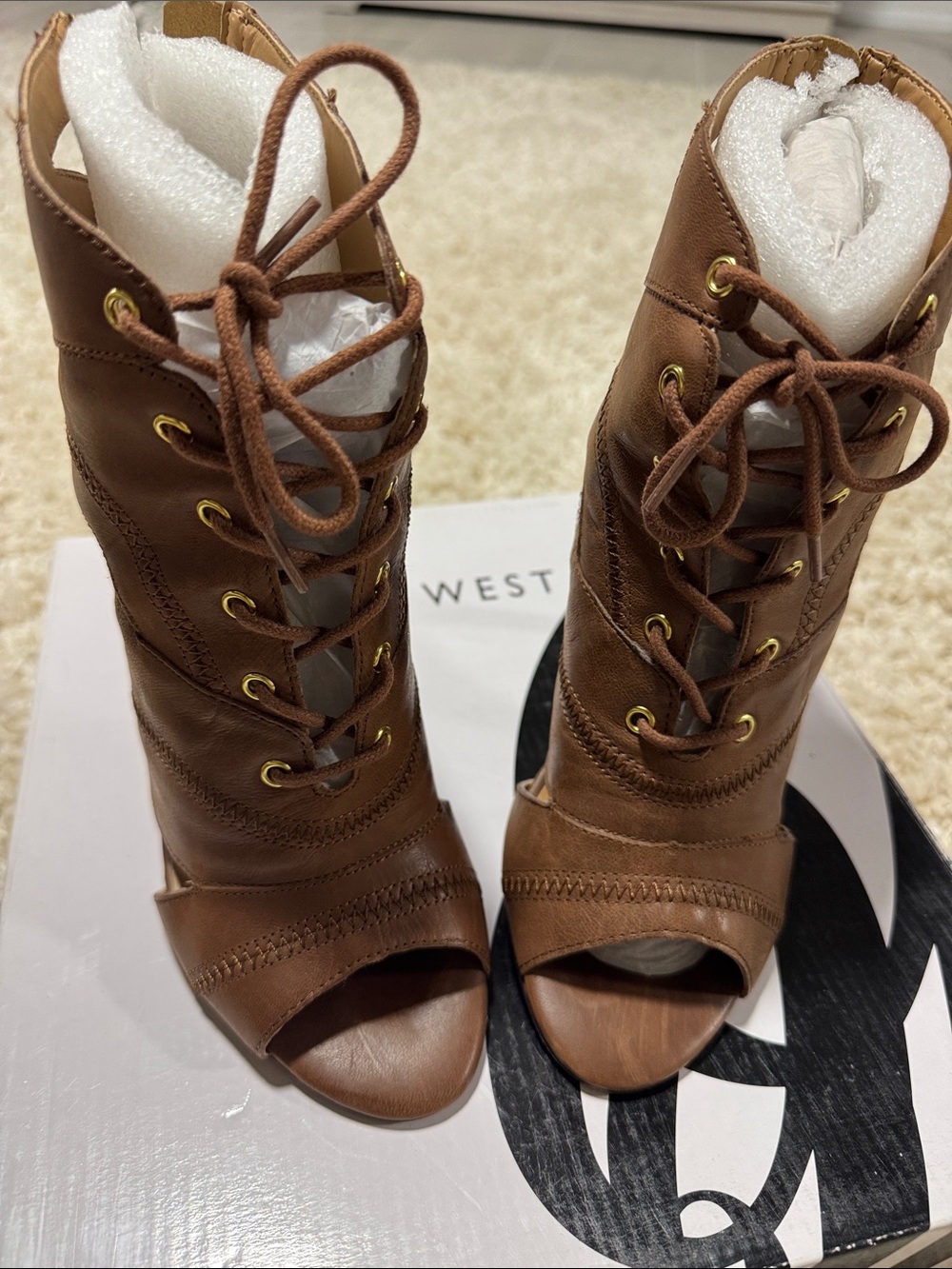 Nine West Lace-Up Peep Toe Women's Booties in Brown